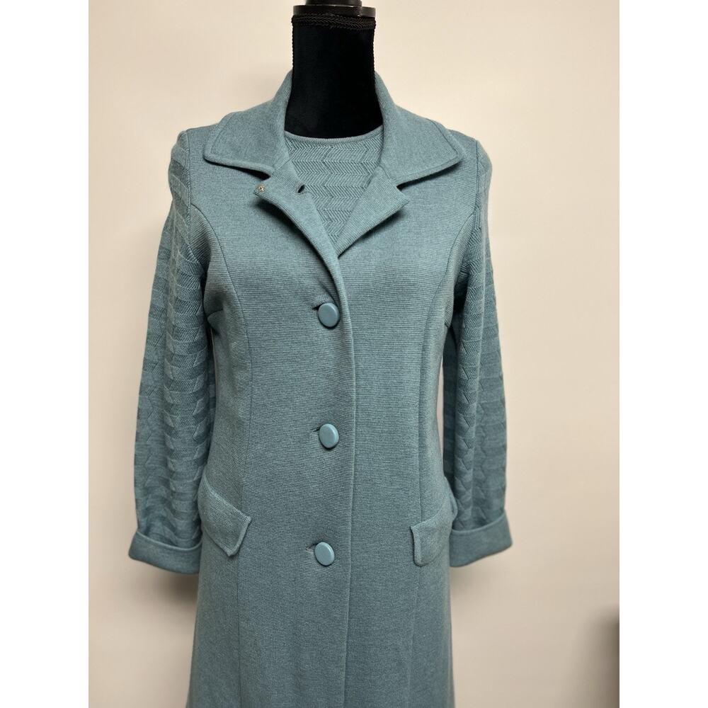 Vintage 40s Wool Knit Sweater Dress & Matching Coat 1940s Made In Italy Sz 14 - Picture 5 of 16